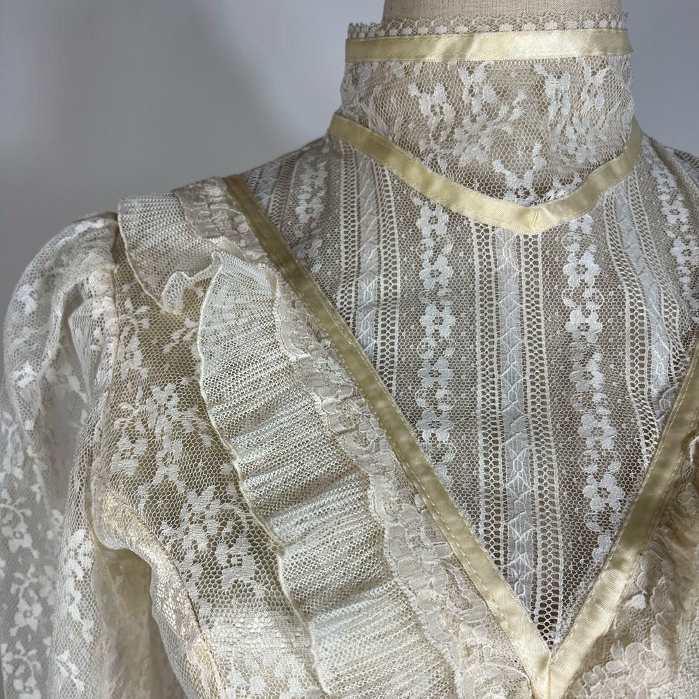 VINTAGE 70s GUNNE SAX Long Sleeve Edwardian Victorian Style Wedding Dress - Picture 2 of 8